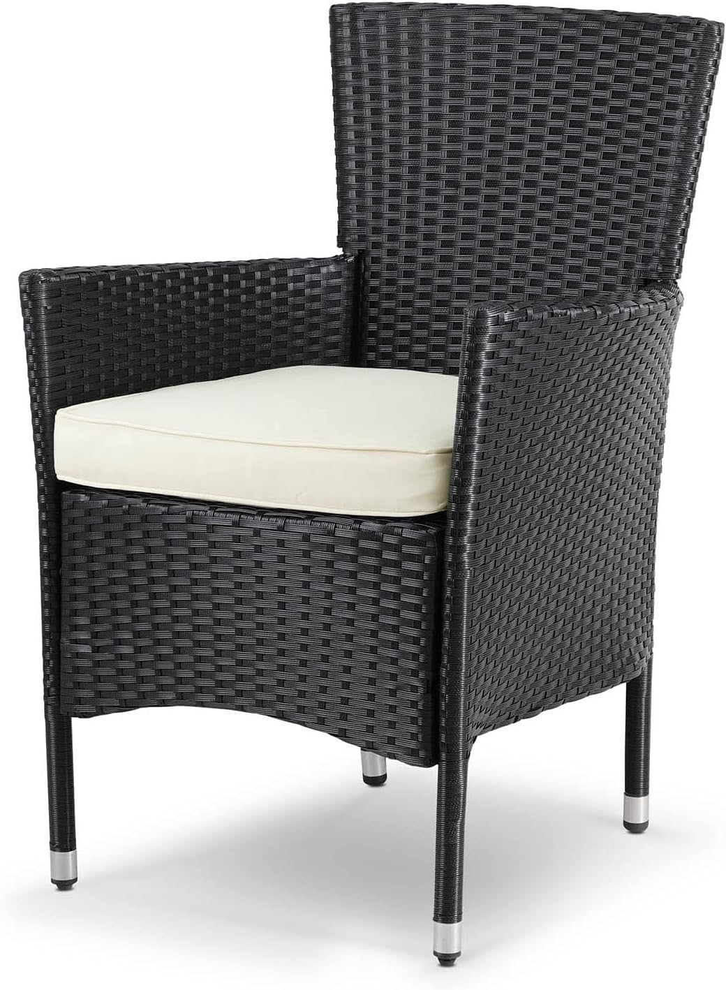 Black Rattan Garden Armchairs Set of 2 Cushioned Stackable Patio Chairs