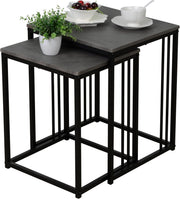 Nest of 2 Coffee Tables Living Room Side End Set Stone Black Steel Frame