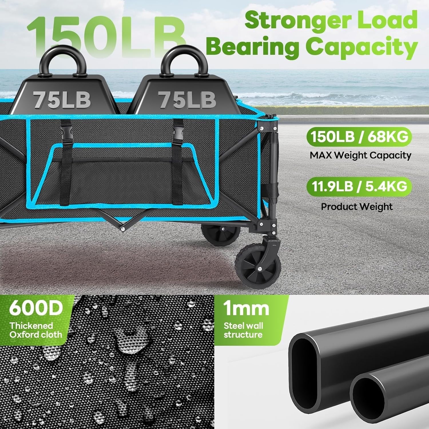 Festival Trolley on Wheels Folding Camping Wagon Cart 100L Heavy Duty