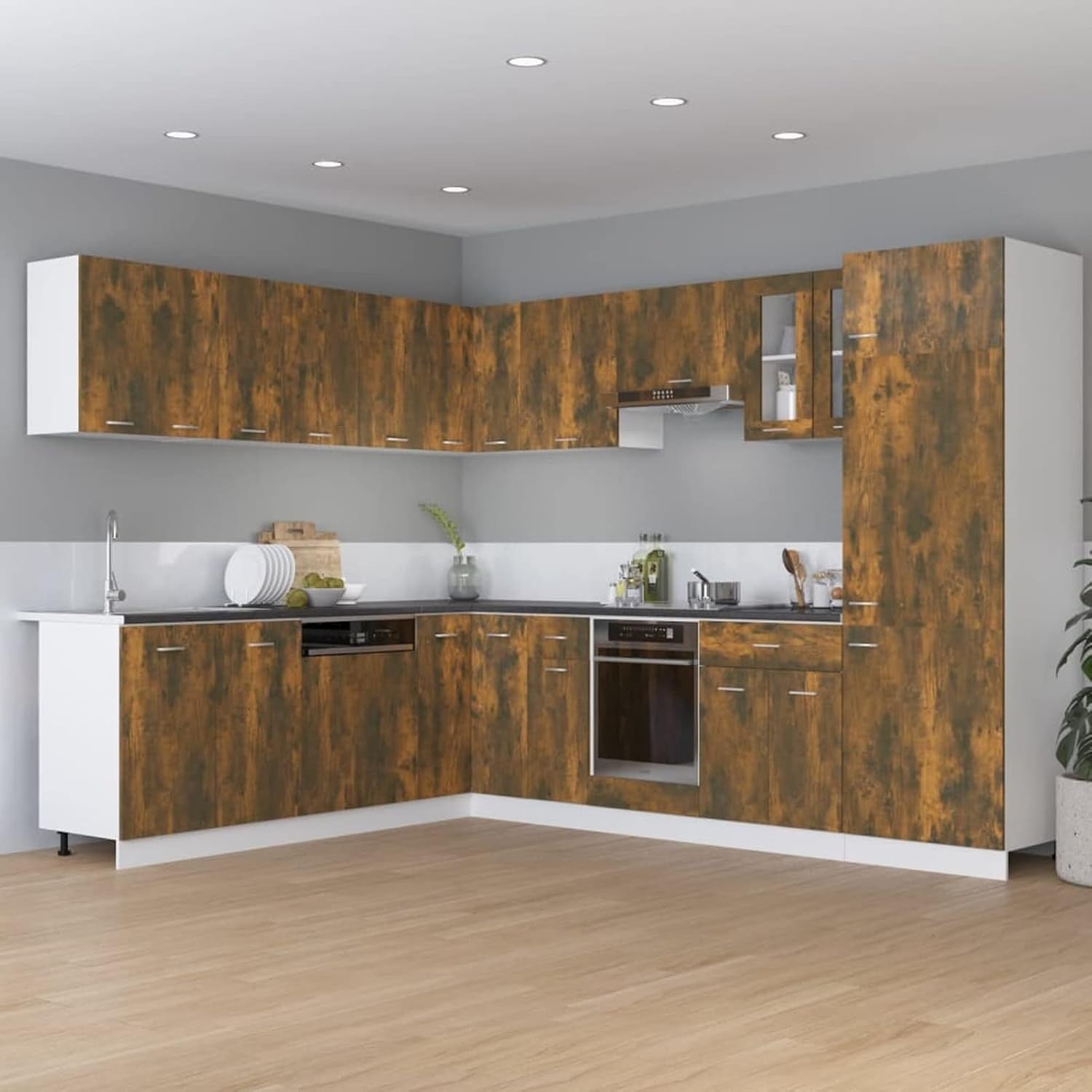 Space-Saving Kitchen Wall Cabinet with Doors & Shelves Smoked Oak 50x31x60cm