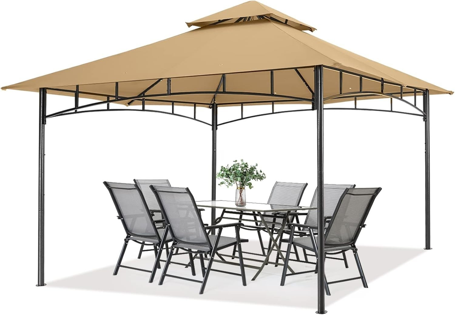 3.3x3.3M Beige Outdoor Gazebo Waterproof Steel Frame Garden Party Tent