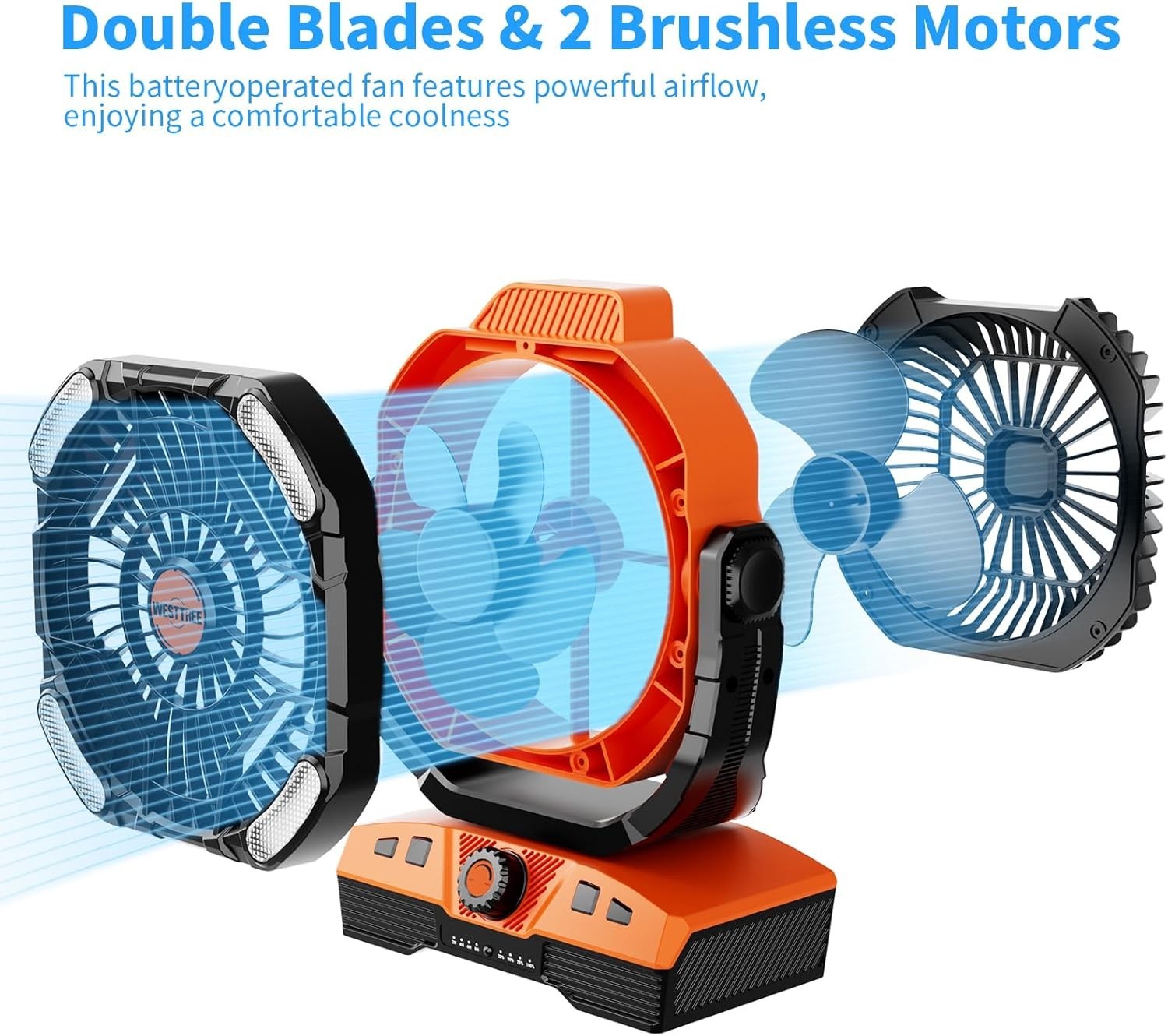 Camping Fan 20000mAh Rechargeable – Portable LED Light Desk Fan w/ Remote Orange