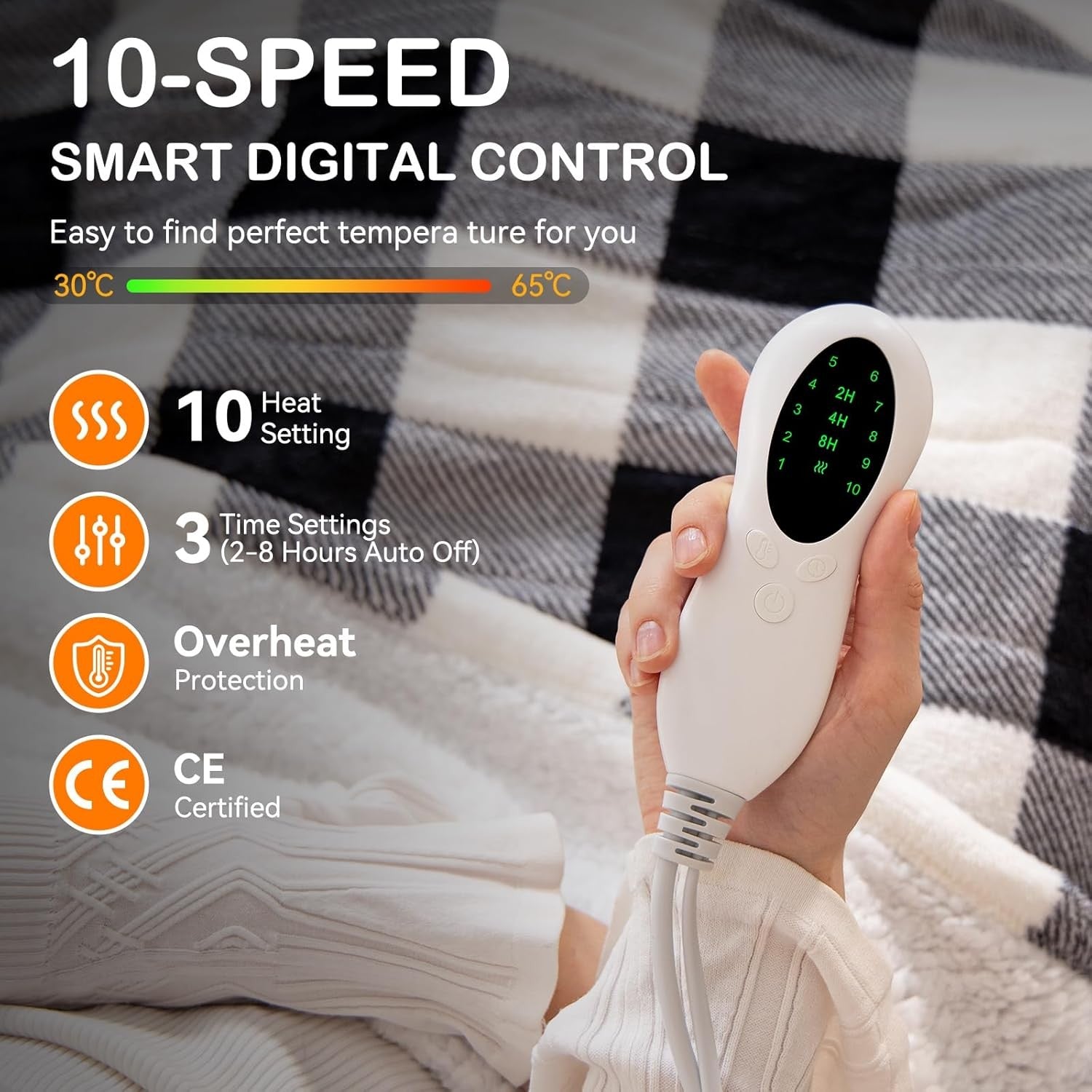 Electric Heated Throw Blanket Double Sided Flannel Sherpa 10 Heat Auto Off