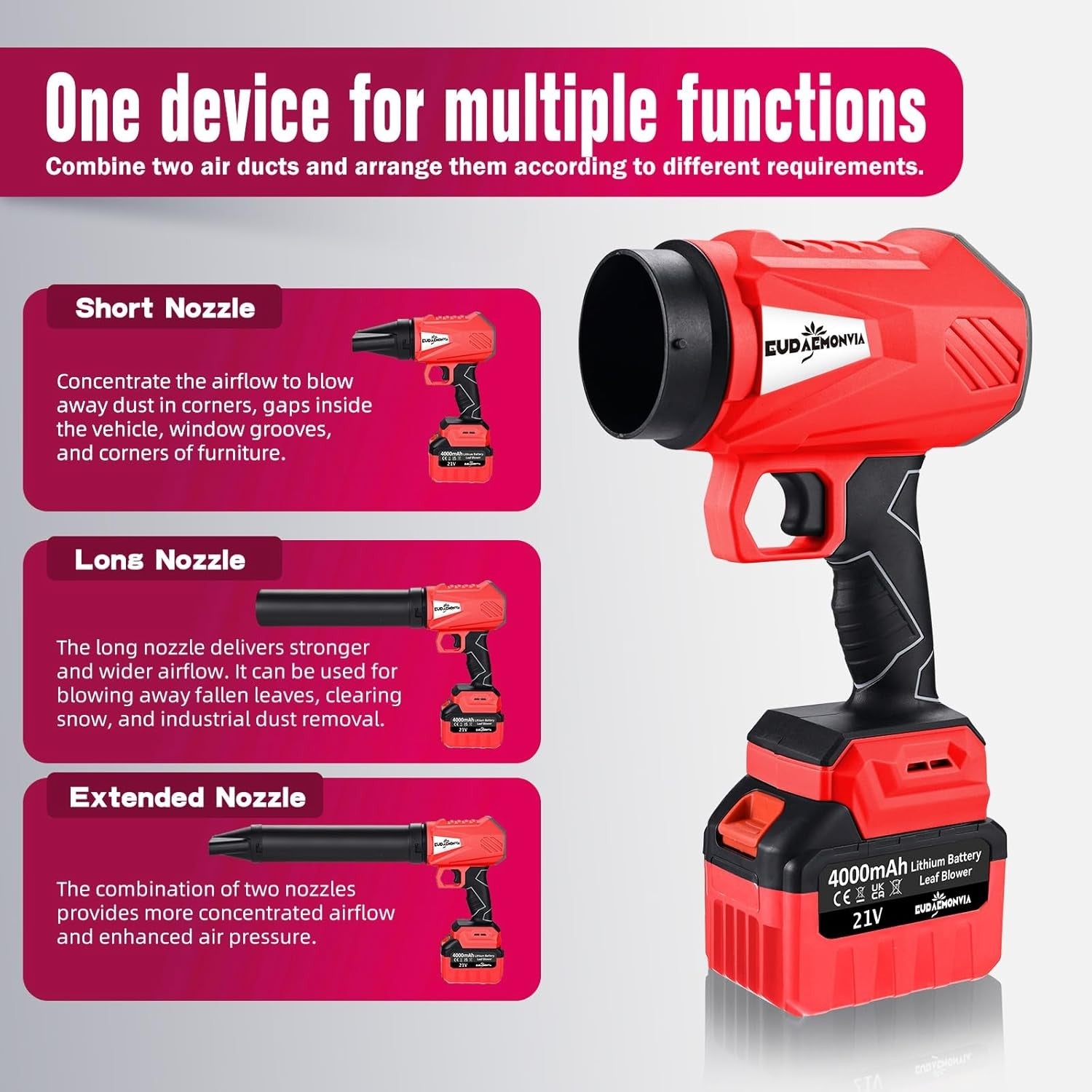 Cordless Leaf Blower 21V Dual Battery 850W Powerful Garden Snow Dust