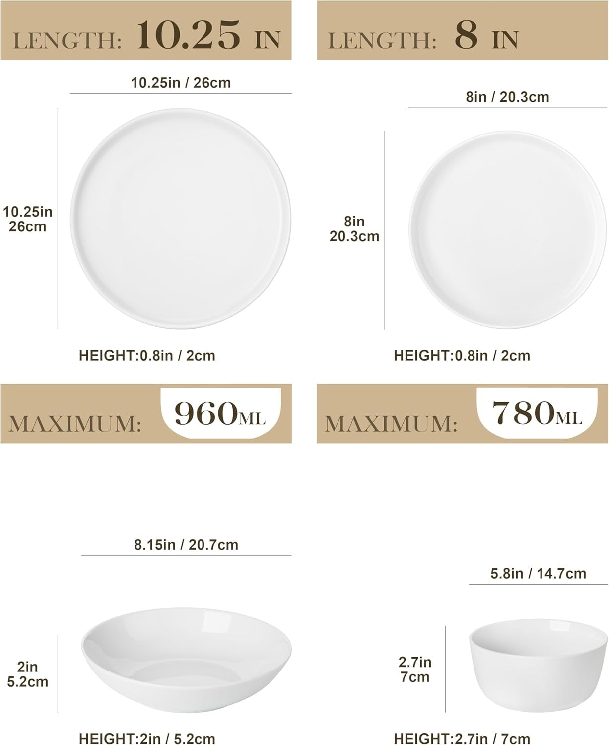24pc Porcelain Dinnerware Set Plates Bowls Microwave Dishwasher