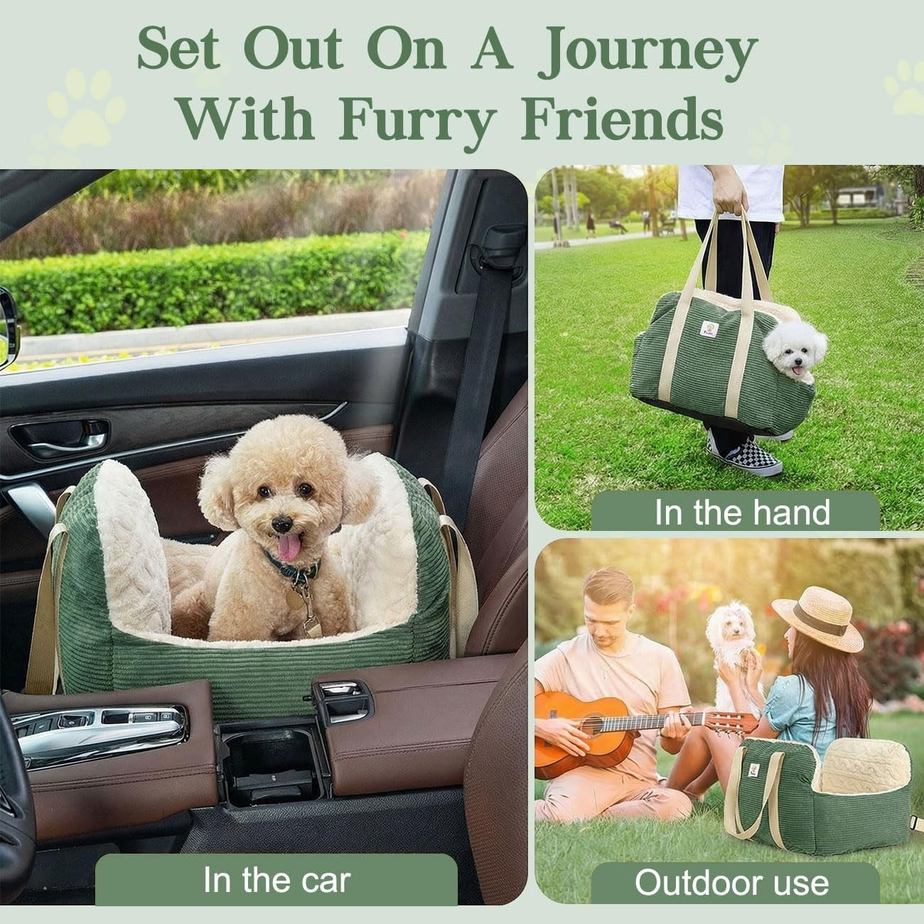 Memory Foam Dog Booster Car Seat Pet Travel Bed Safety Leash 25lb