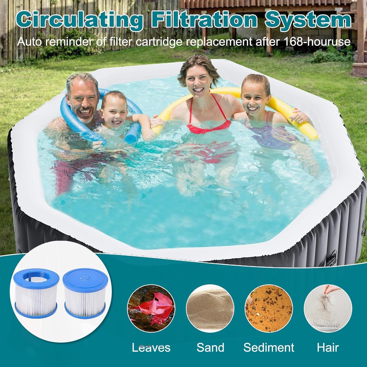 Inflatable Hot Tub Spa Heated Portable 4–6 Person Hexagon Indoor Outdoor