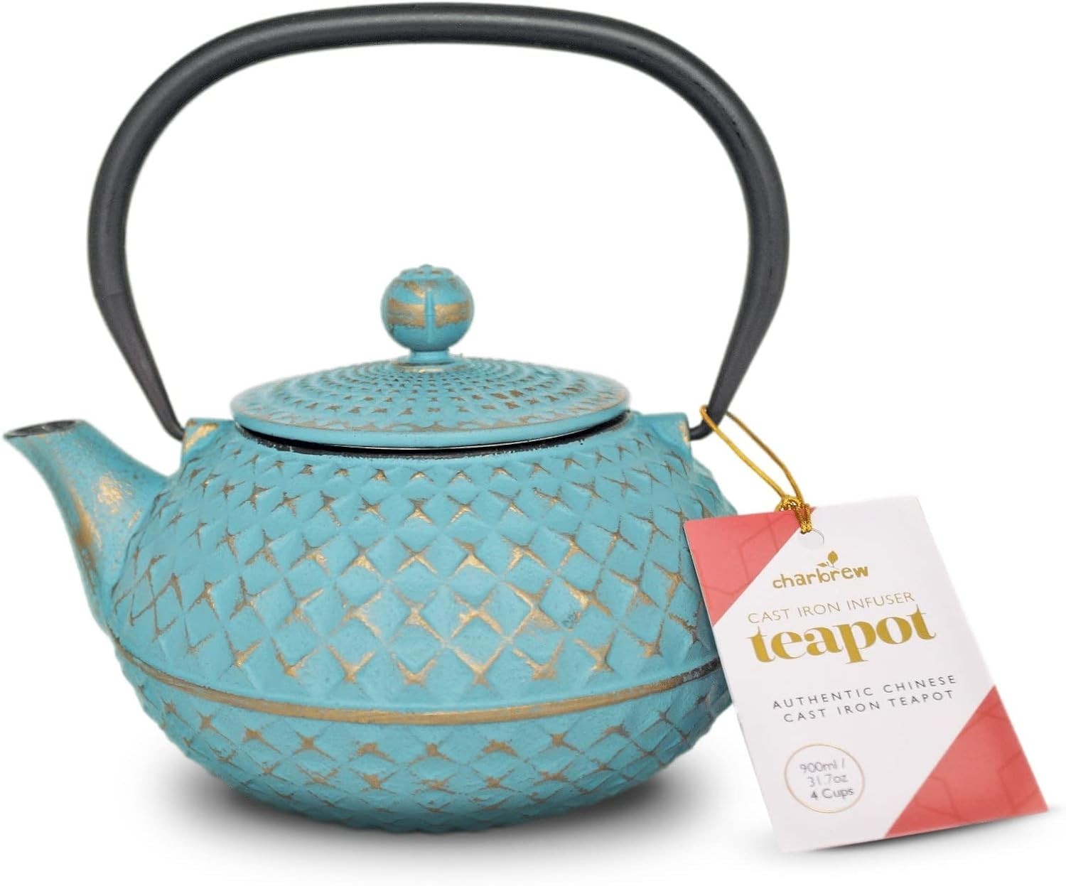 Cast Iron Teapot 900ml Chinese Tetsubin Tea Pot w Infuser Blue Diamond