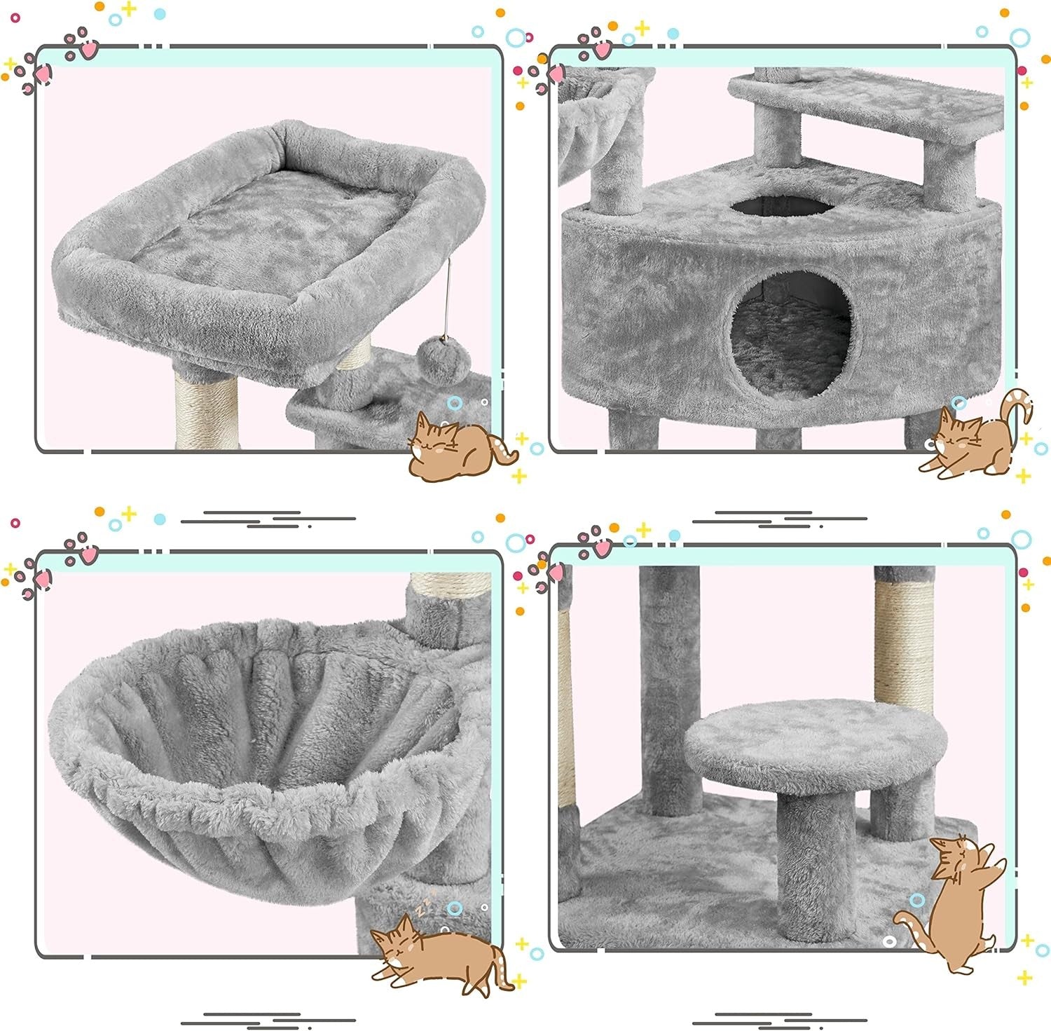 117cm Cat Tree Tower Condo with Hammock Sisal Scratching Posts Indoor Cats