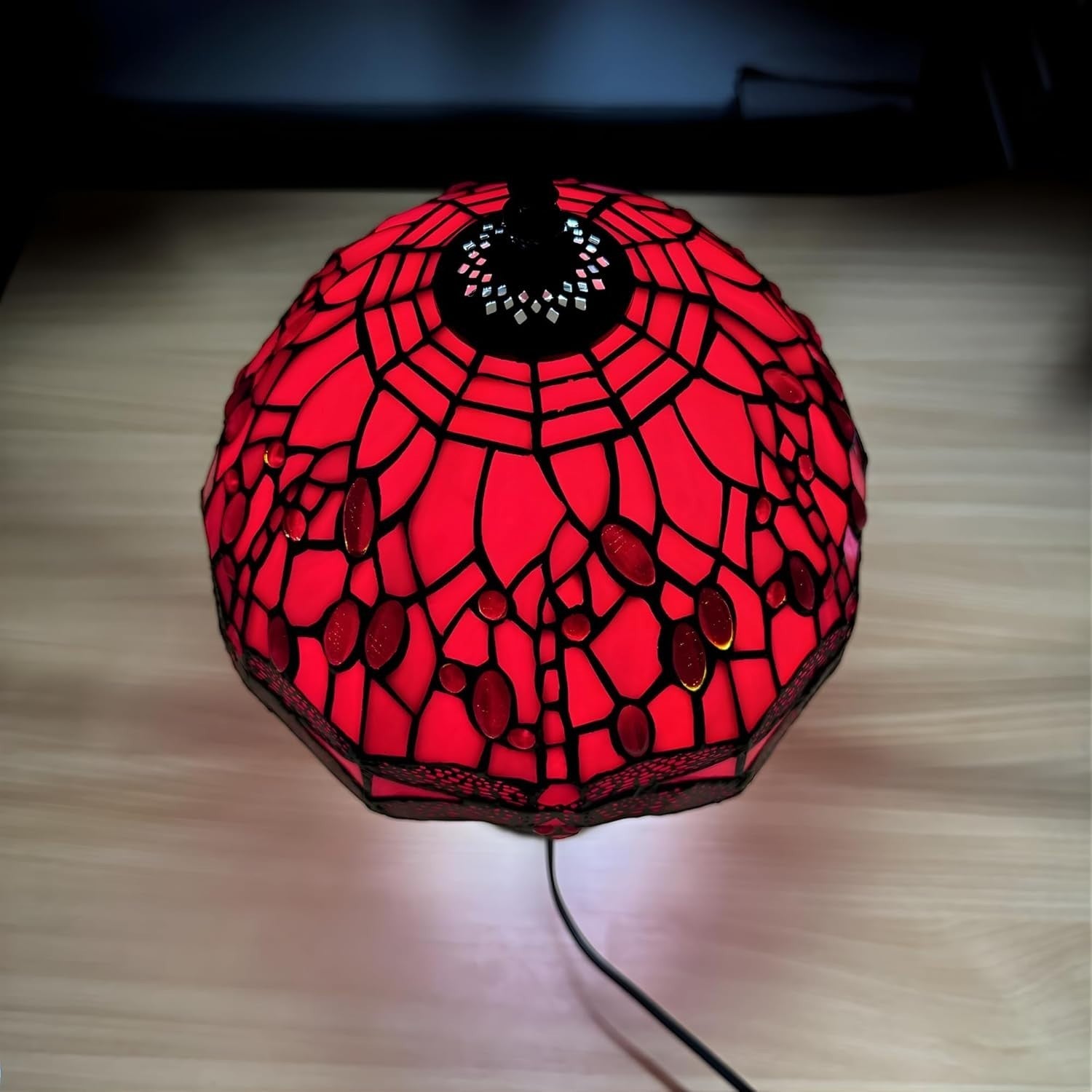 Stained Glass Table Lamp Antique Style 42cm Handcrafted Shade E27