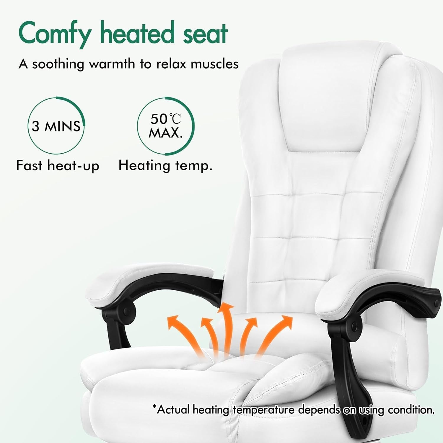 White Massage Office Chair Heated 8-Point Recliner Footrest Ergonomic PU