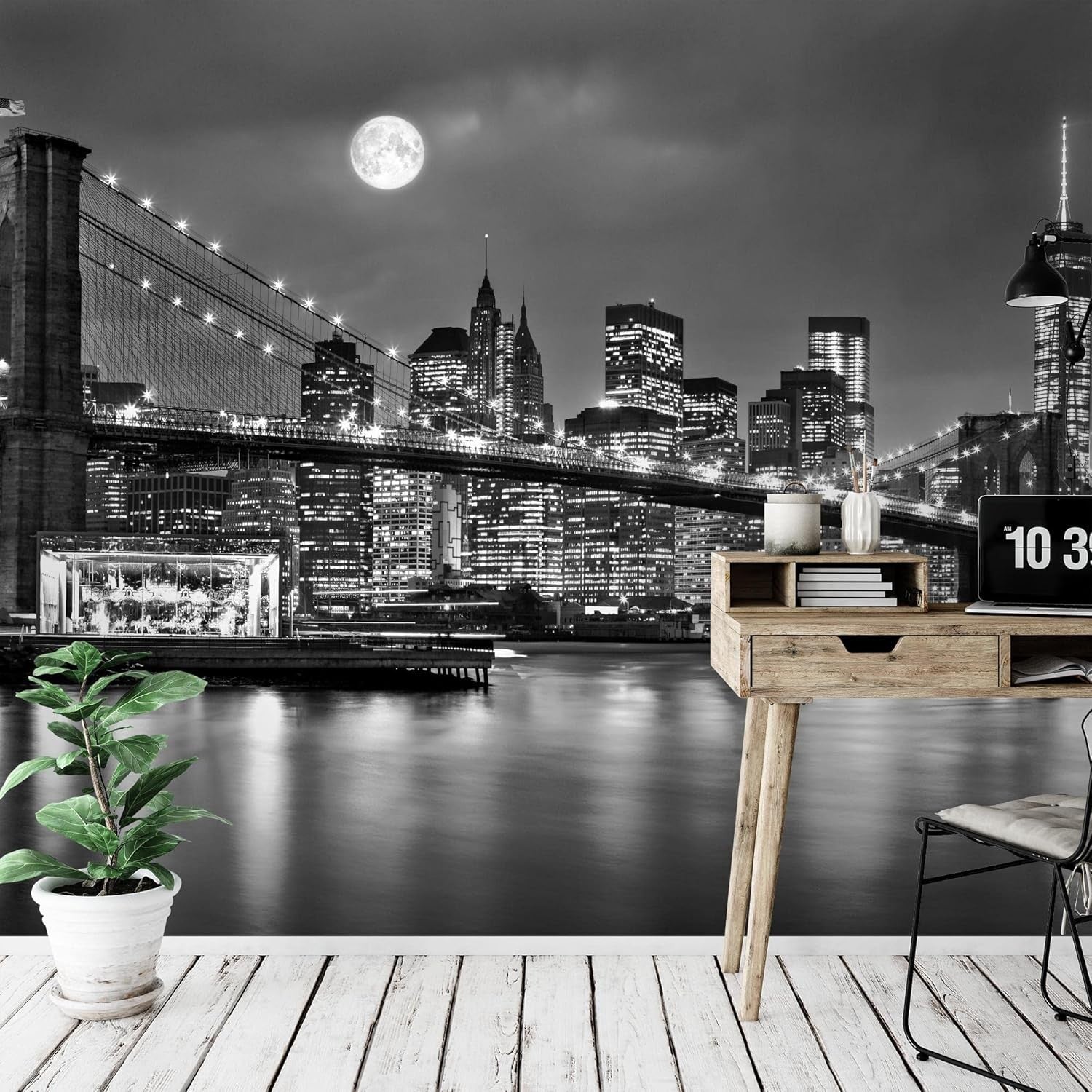 Brooklyn Bridge Night Wall Mural 352x250cm XXL Wallpaper