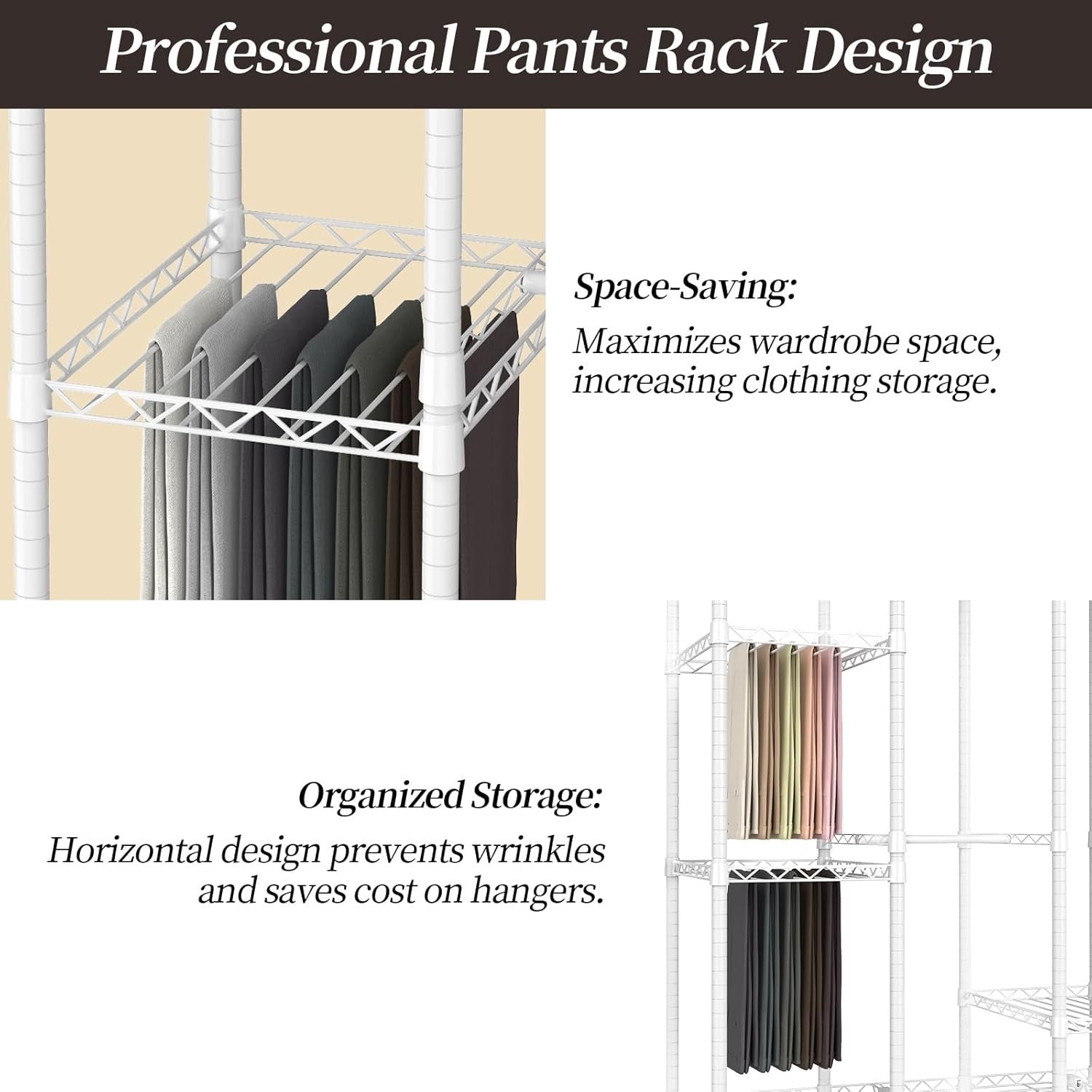 Heavy Duty 4-Layer Clothes Rail with Shelves & Pants Rack – White