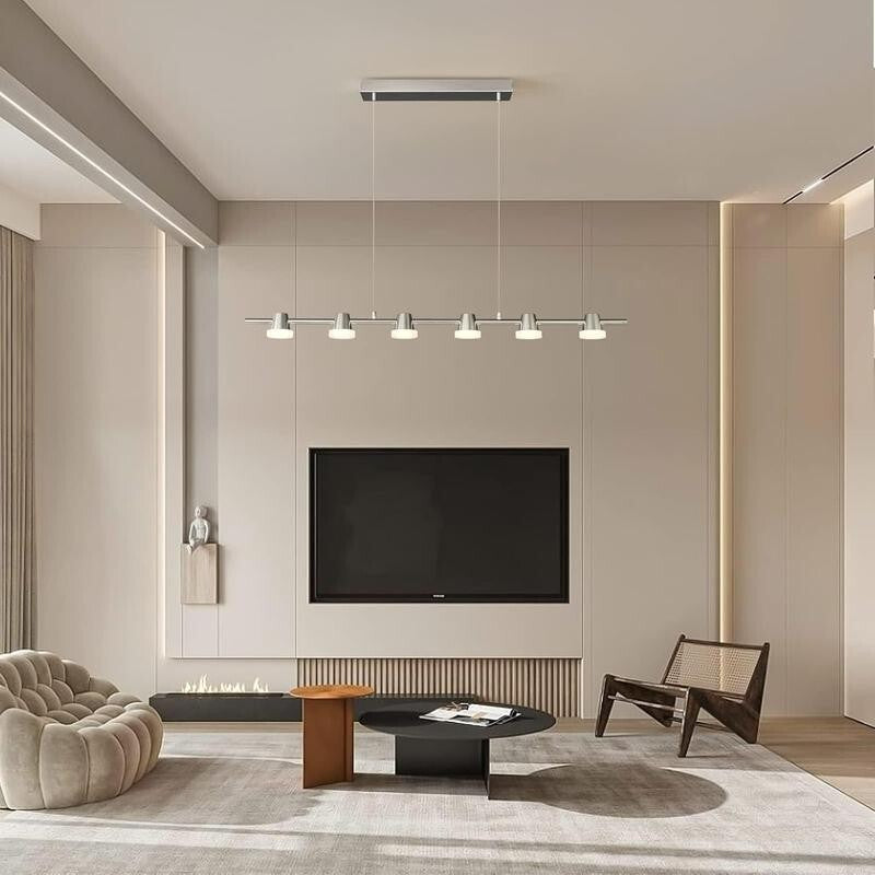 Modern 6-Light LED Pendant Chandelier Remote Dimmable 110CM Chrome Bar