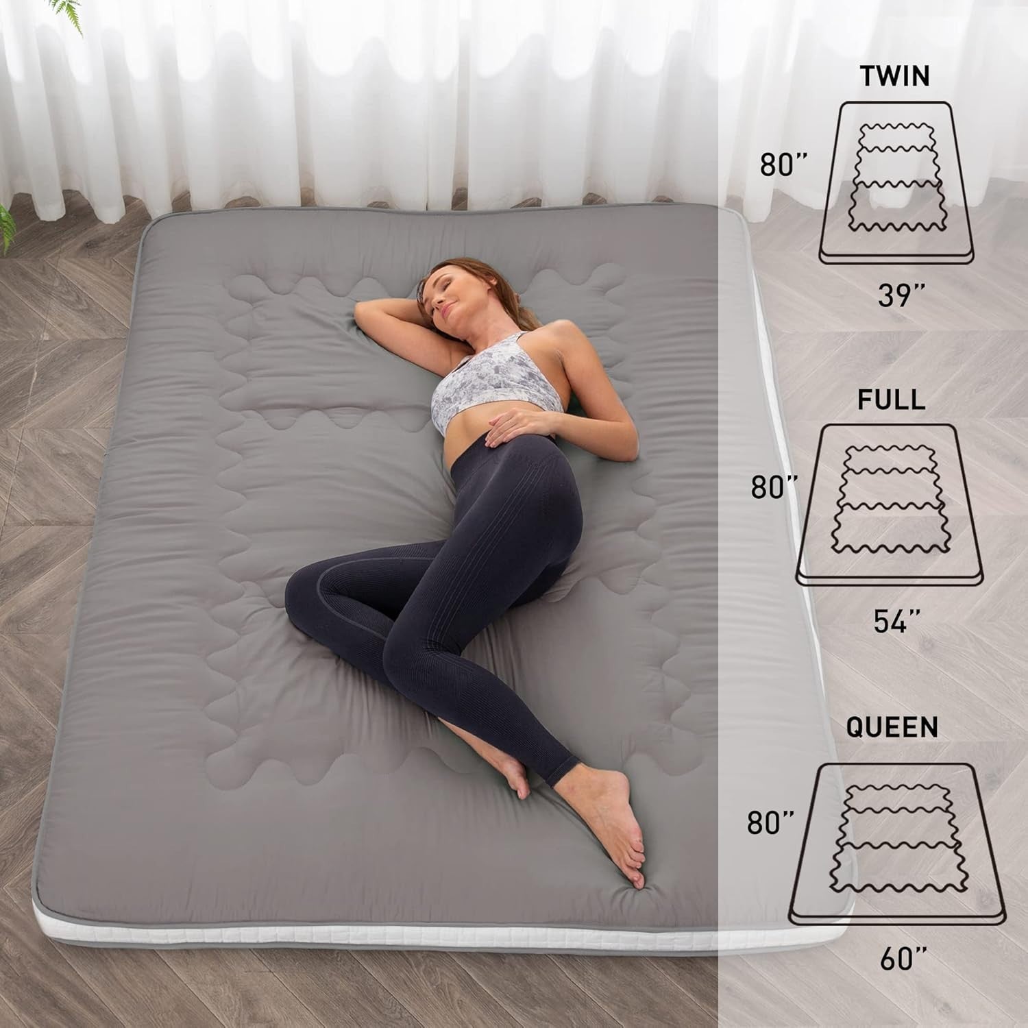Darkgrey Extra Thick Japanese Futon Mattress Double Bed Roll-Up Floor Mat