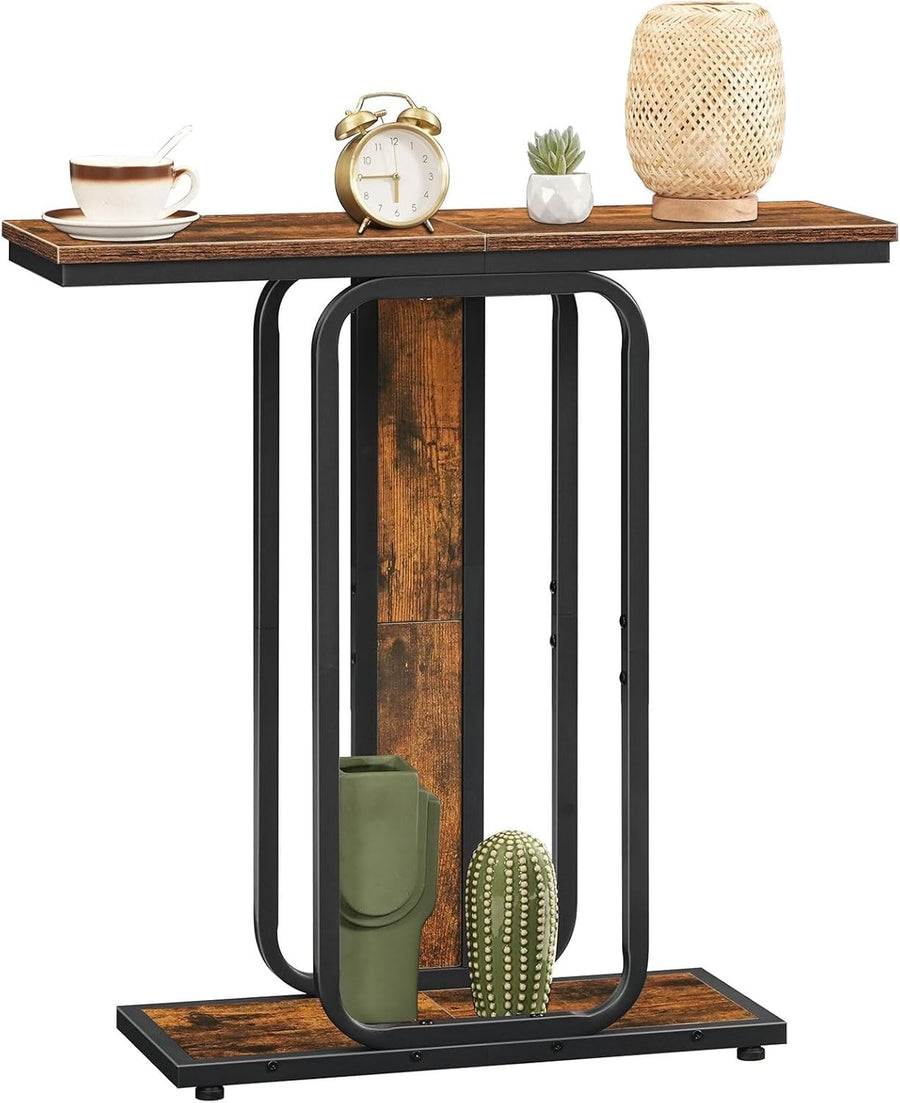 Slim Console Table Narrow 2-Tier Rustic Hallway Shelf for Entryway, Foyer