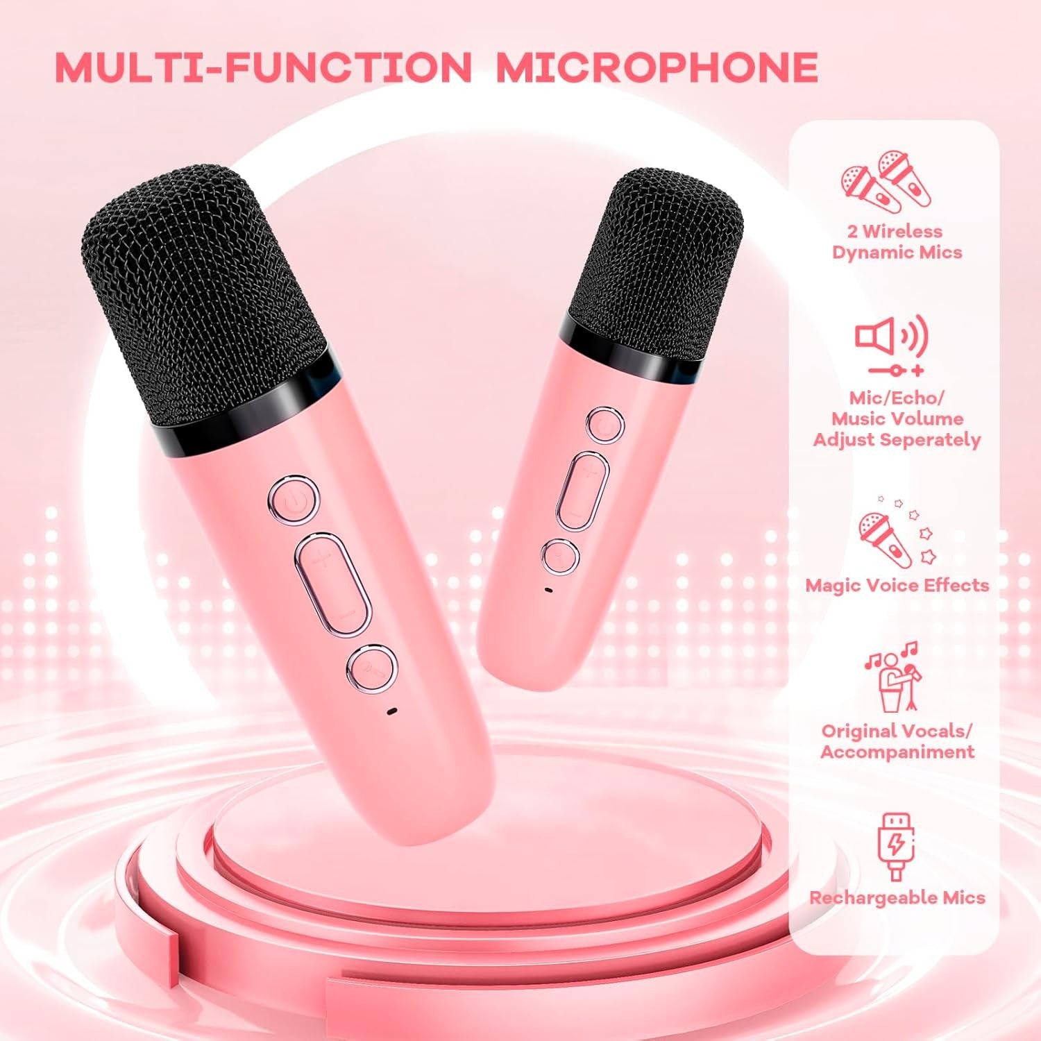 Kids Karaoke Machine 2 Wireless Bluetooth LED Speaker Gift