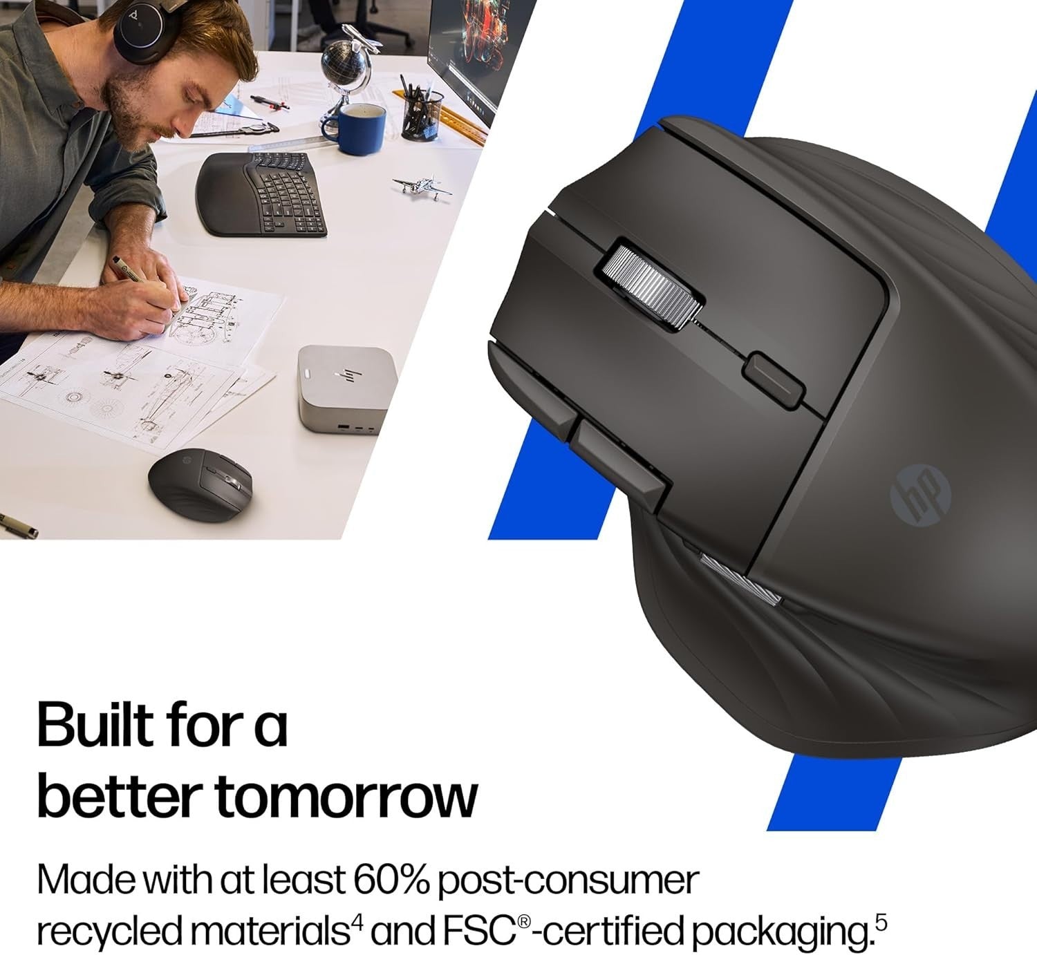 Ergonomic Wireless Mouse 6K DPI Fast Scroll Rechargeable Multi-Device