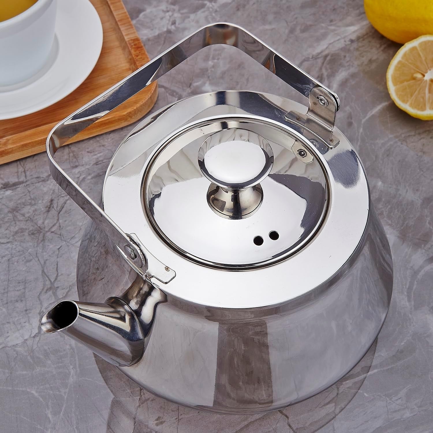 Stainless Steel Teapot 70oz 2L Tea Pot w/ Infuser Mirror Finish Silver