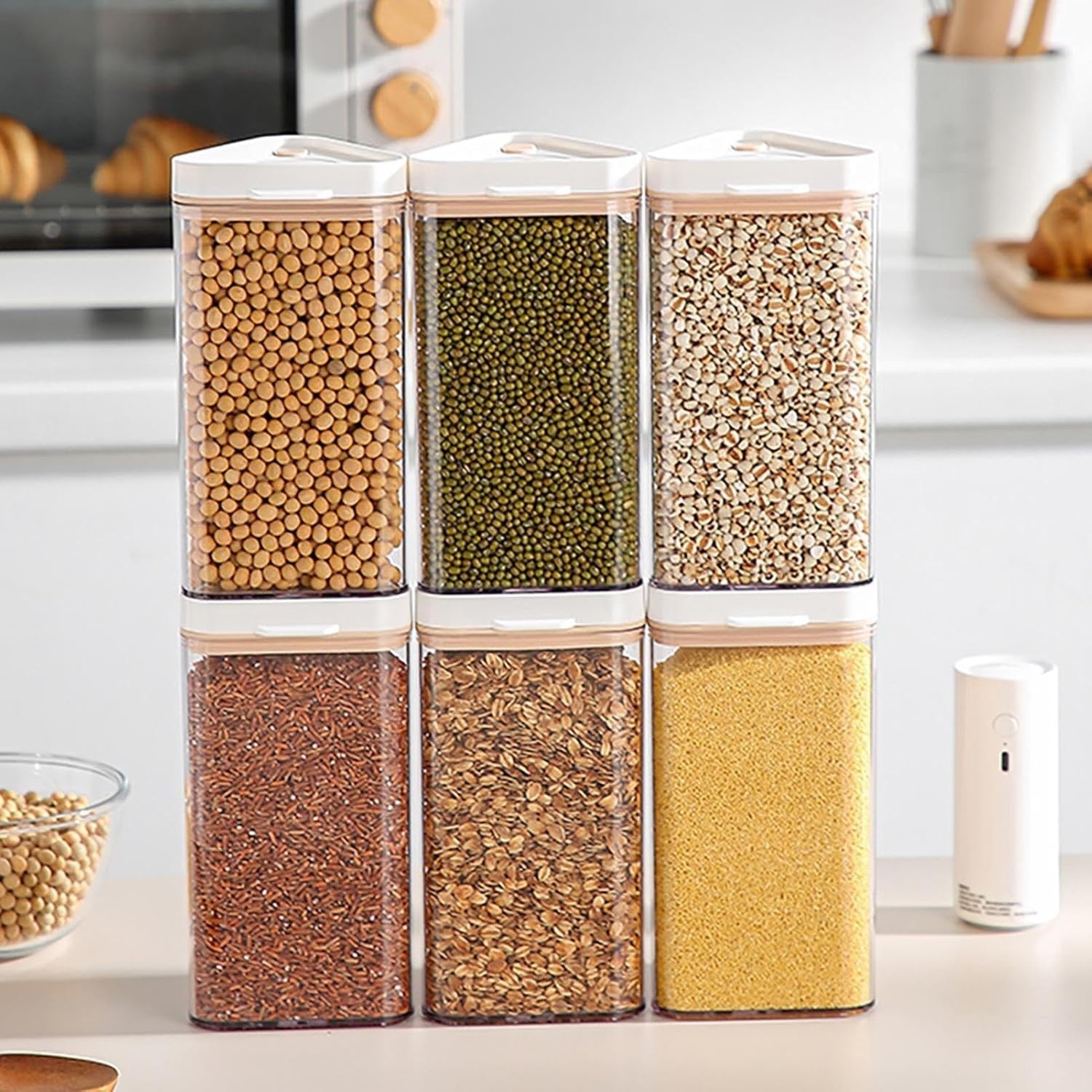 6 Grid Rotating Grain Dispenser Vacuum Sealed Rice Storage Container