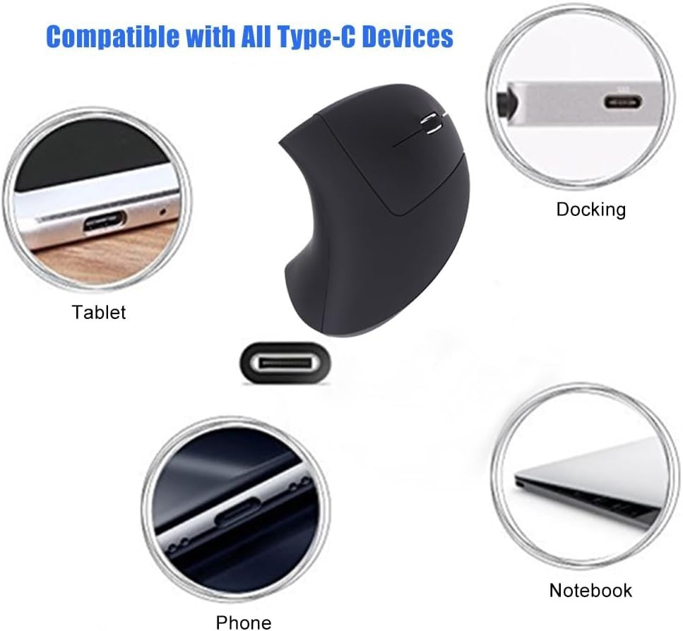 USB C Vertical Ergonomic Wireless Mouse 2.4G Silent Comfort Grip