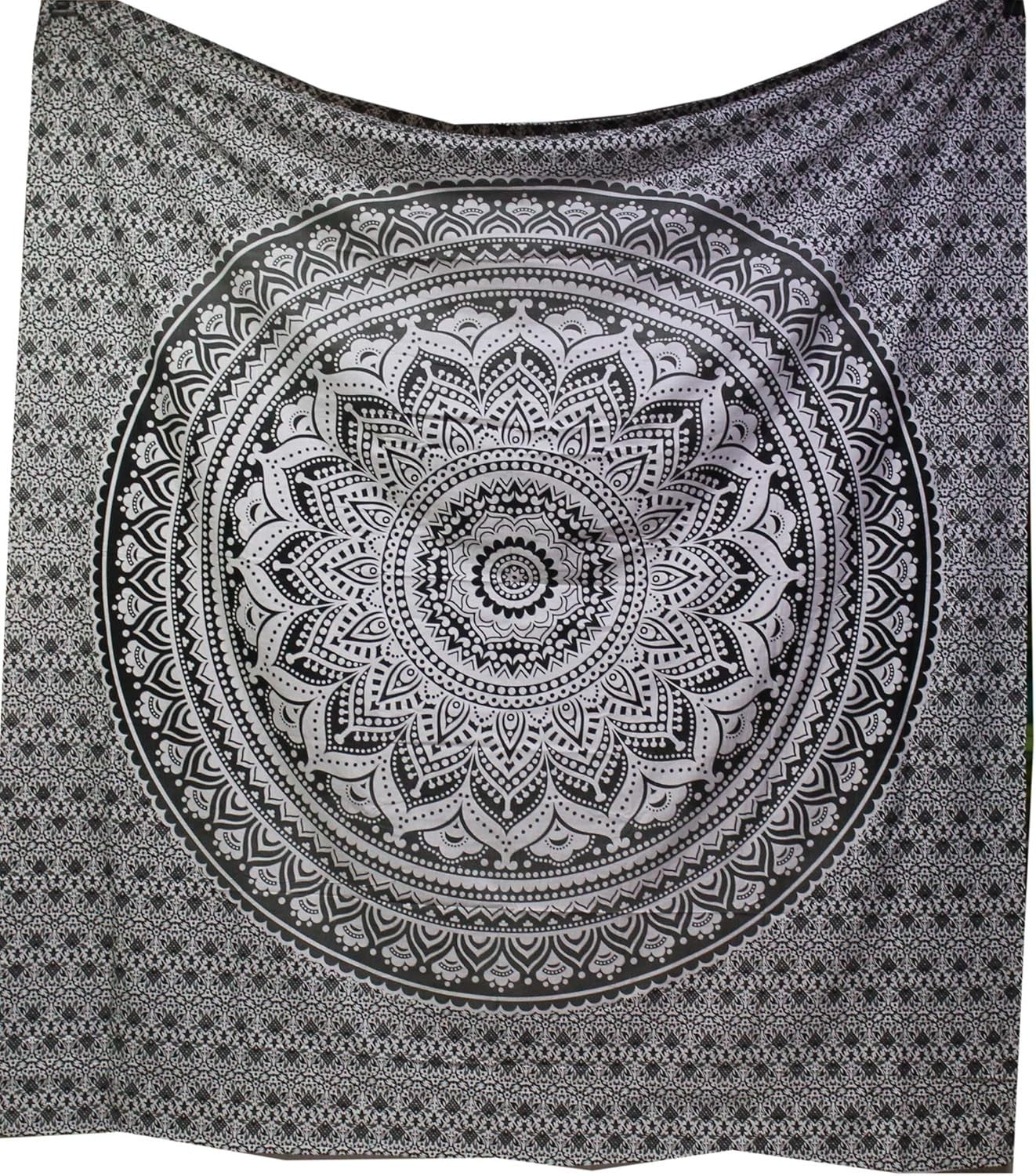 Black White Ombre Mandala Tapestry 82x87" Cotton Wall Hanging