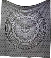 Black White Ombre Mandala Tapestry 82x87" Cotton Wall Hanging