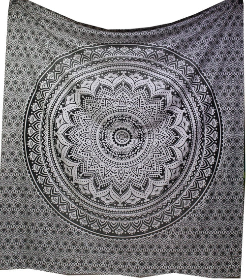 Black White Ombre Mandala Tapestry 82x87" Cotton Wall Hanging