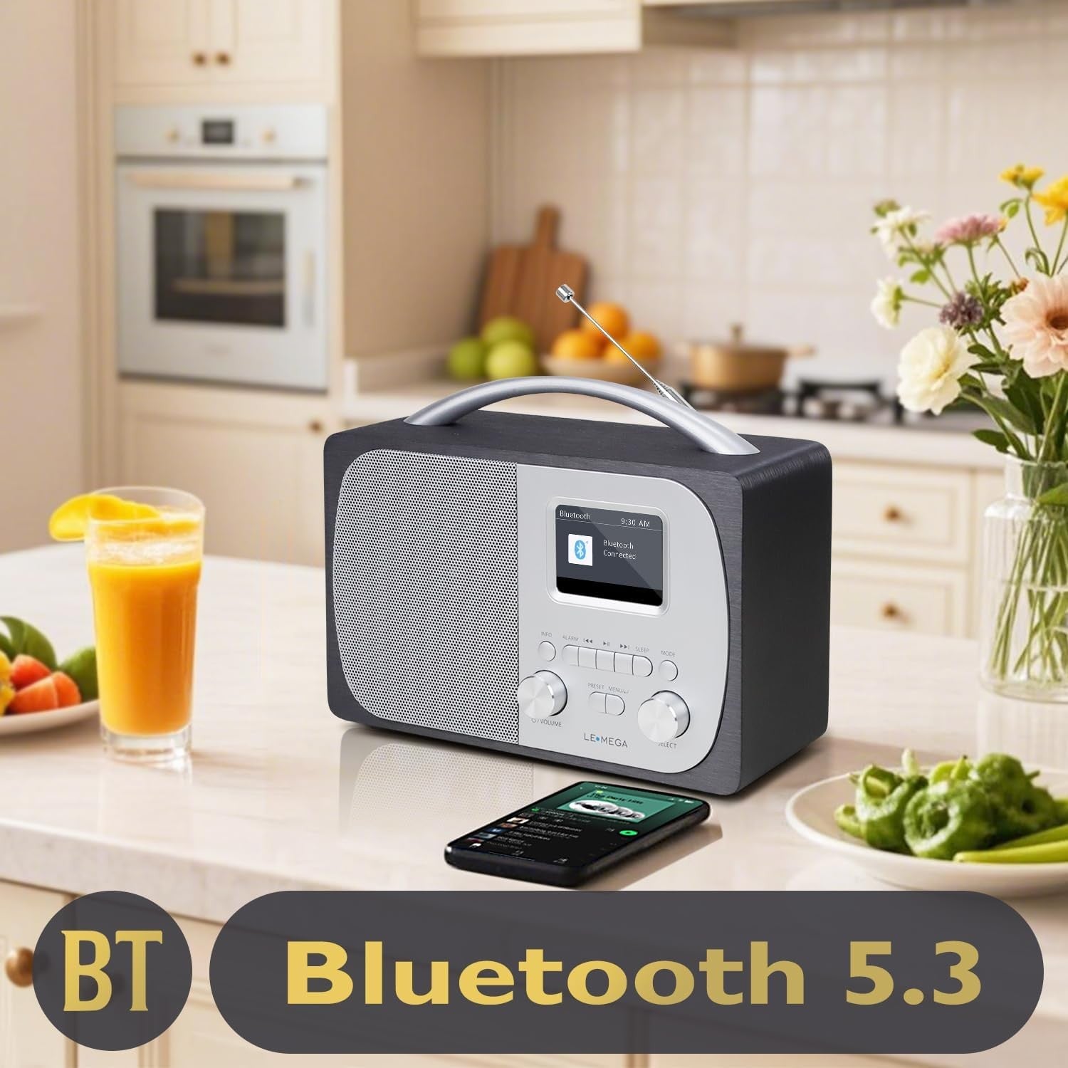 DAB DAB+ FM Digital Radio Bluetooth Alarm Clock Anthracite Wood