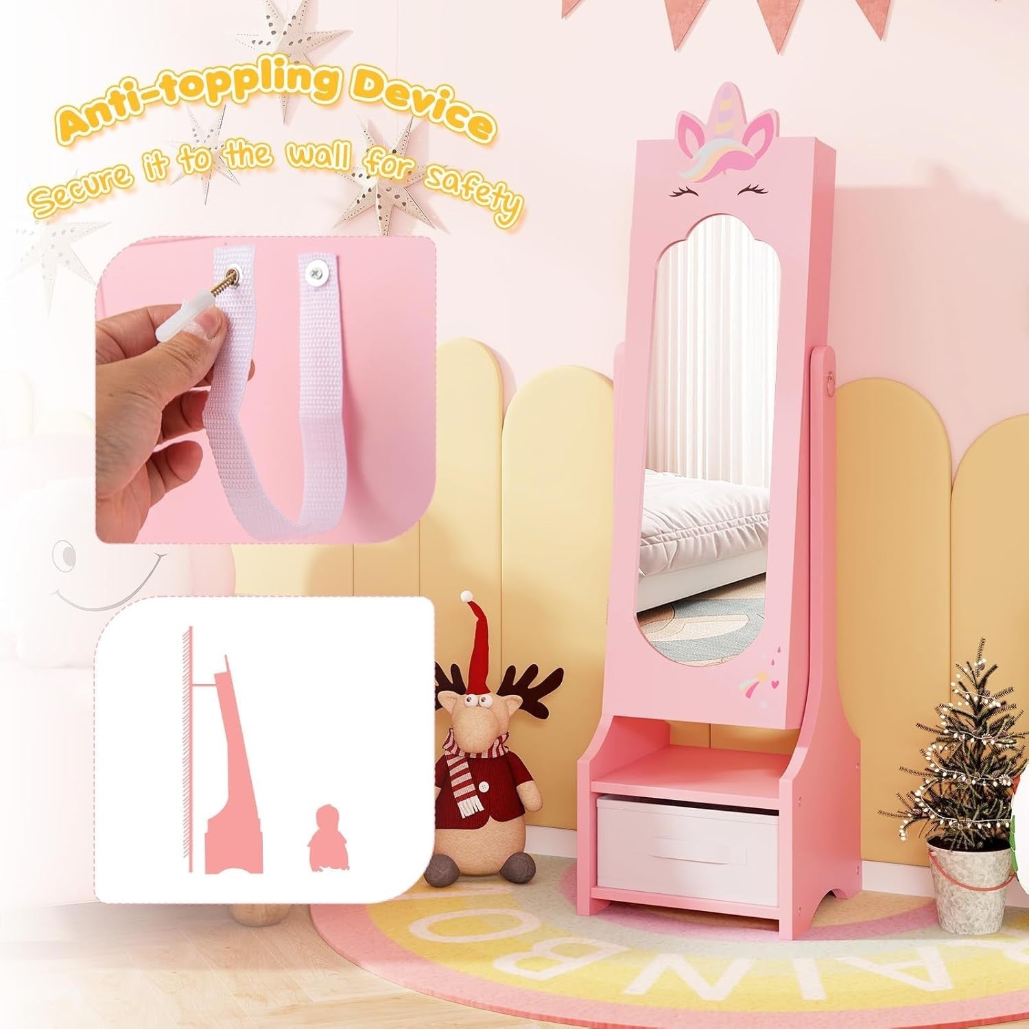 Kids Jewelry Armoire Mirror Storage Cabinet Adjustable Dress Up Organizer
