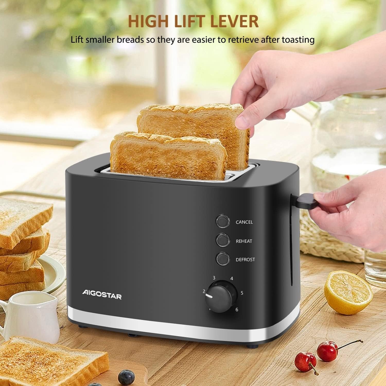 Wide Slot 2-Slice Toaster with Warming Rack, Adjustable Browning, 800W Black