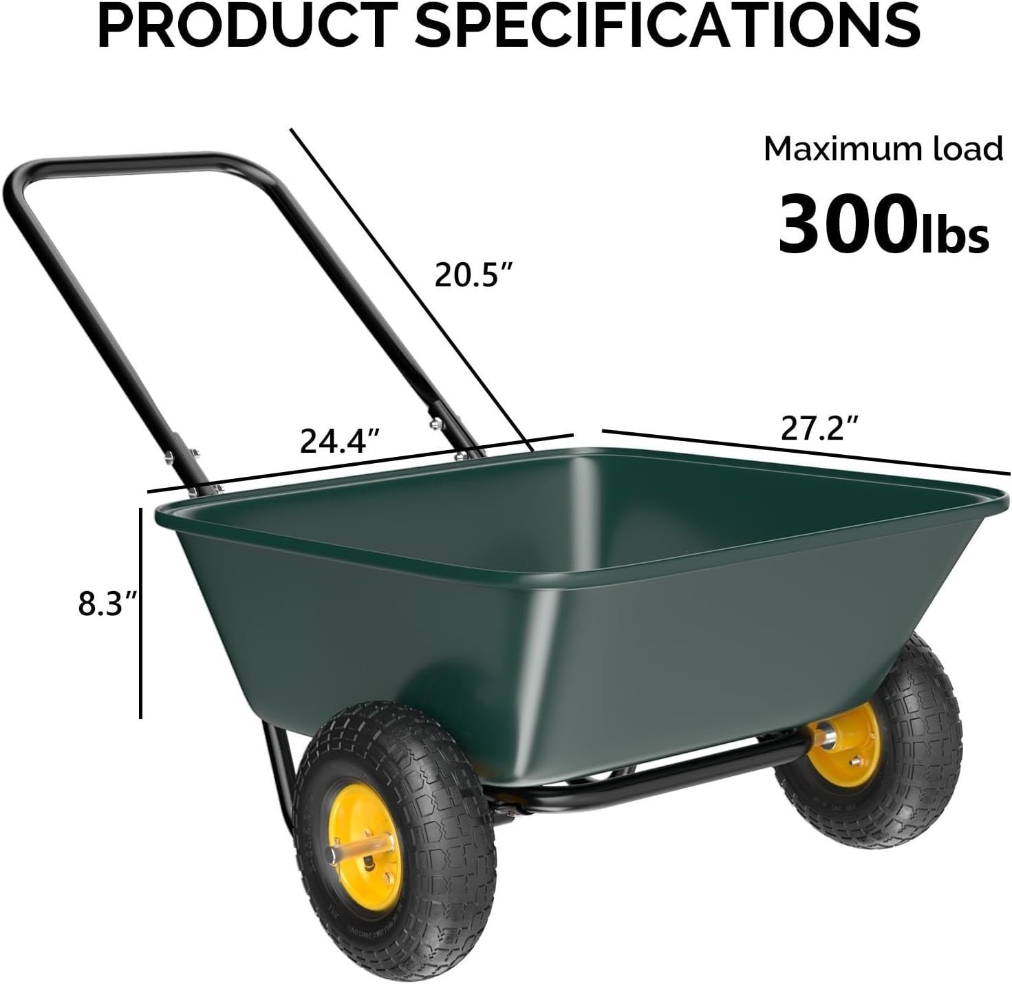 85L 2-Wheel Garden Wheelbarrow & Green Poly Cart w/ U Handle for 136kg Load