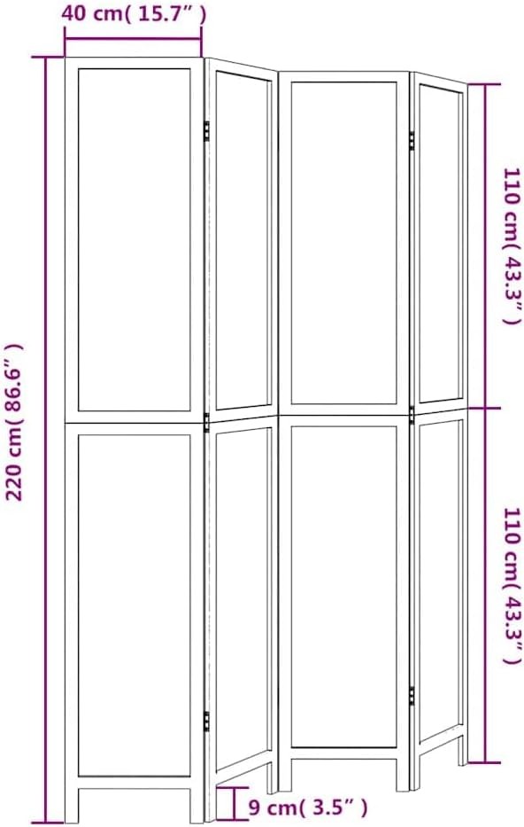 4 Panel White Folding Room Divider – Wooden Privacy Screen for Bedroom Office