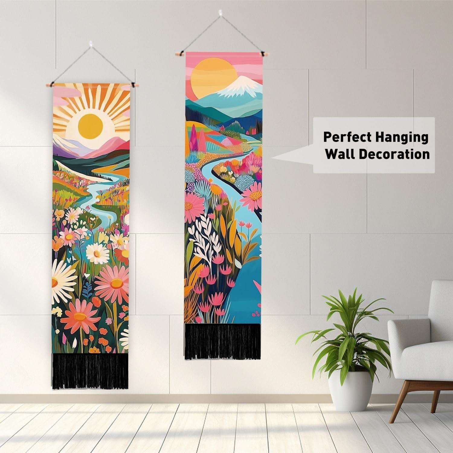 2-Pack Boho Abstract Landscape Tapestry 52"x13" Vertical Wall Decor