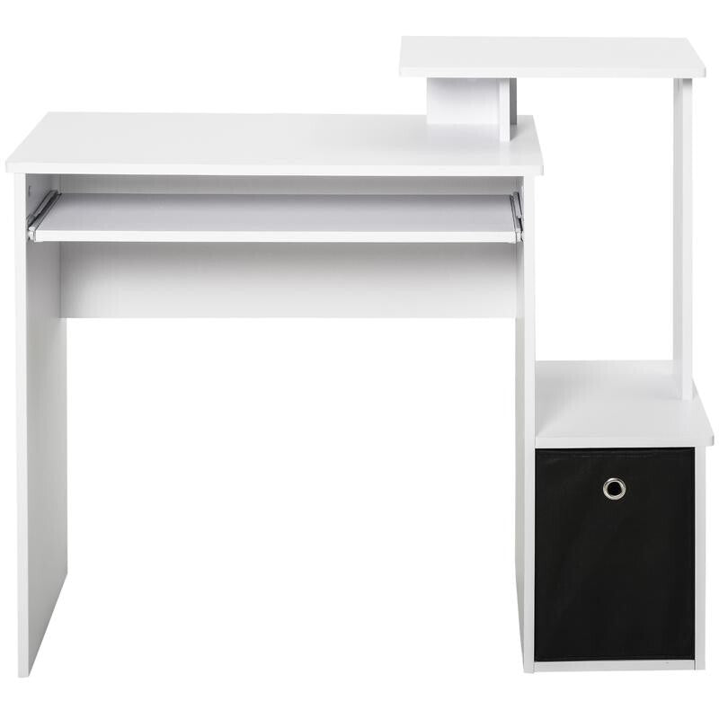 White Computer Desk w/ Keyboard Tray & Drawer Home Office Study Workstation
