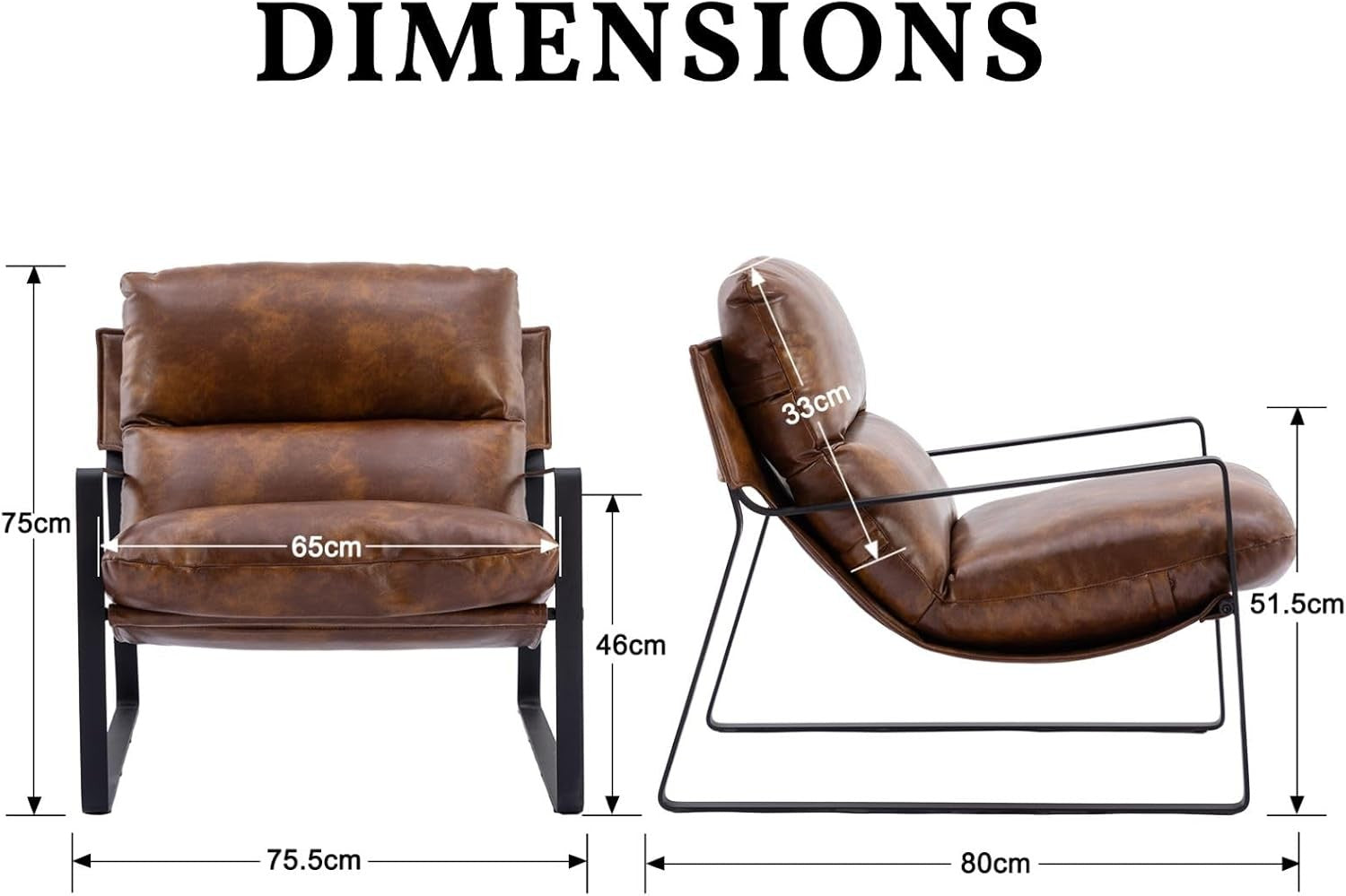 Brown PU Leather Accent Chair Industrial Metal Frame Lounge Seat