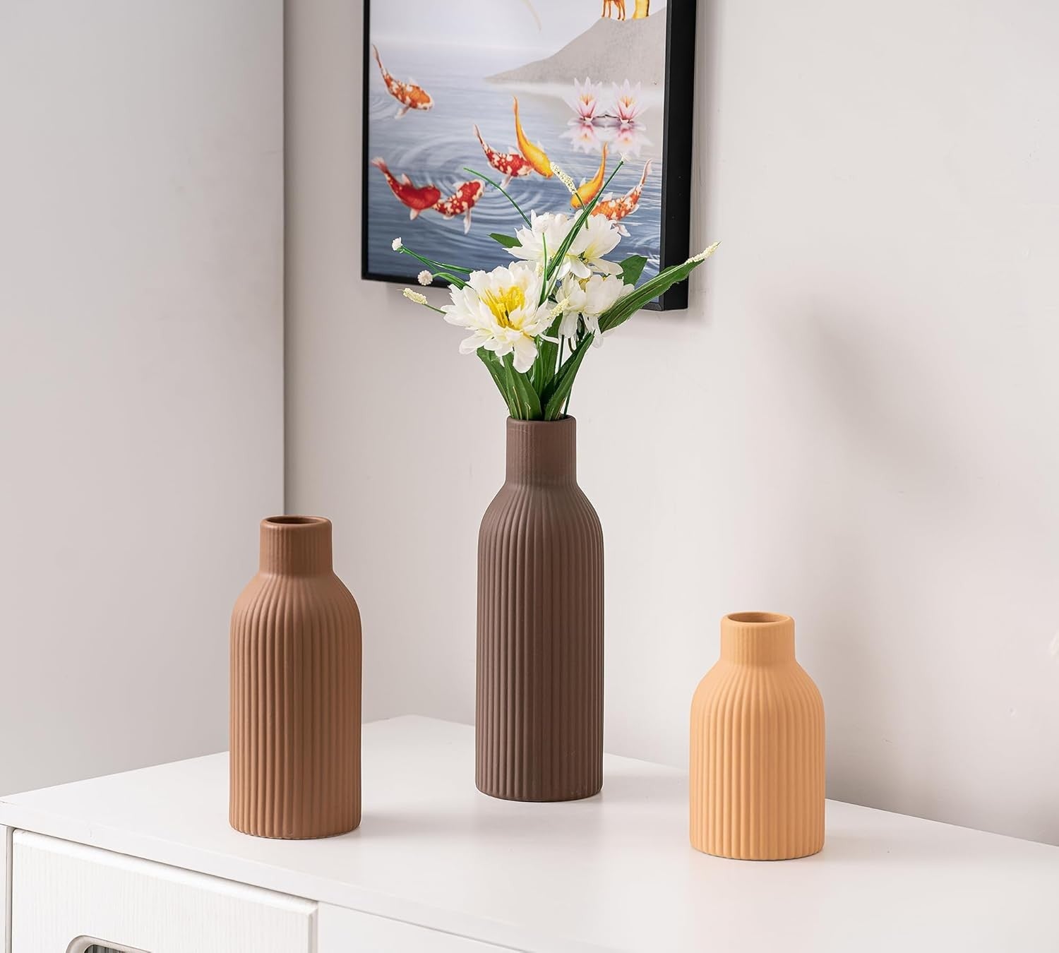 Ceramic Vase Set of 3 Farmhouse Pampas Grass Vases Boho Home Decor