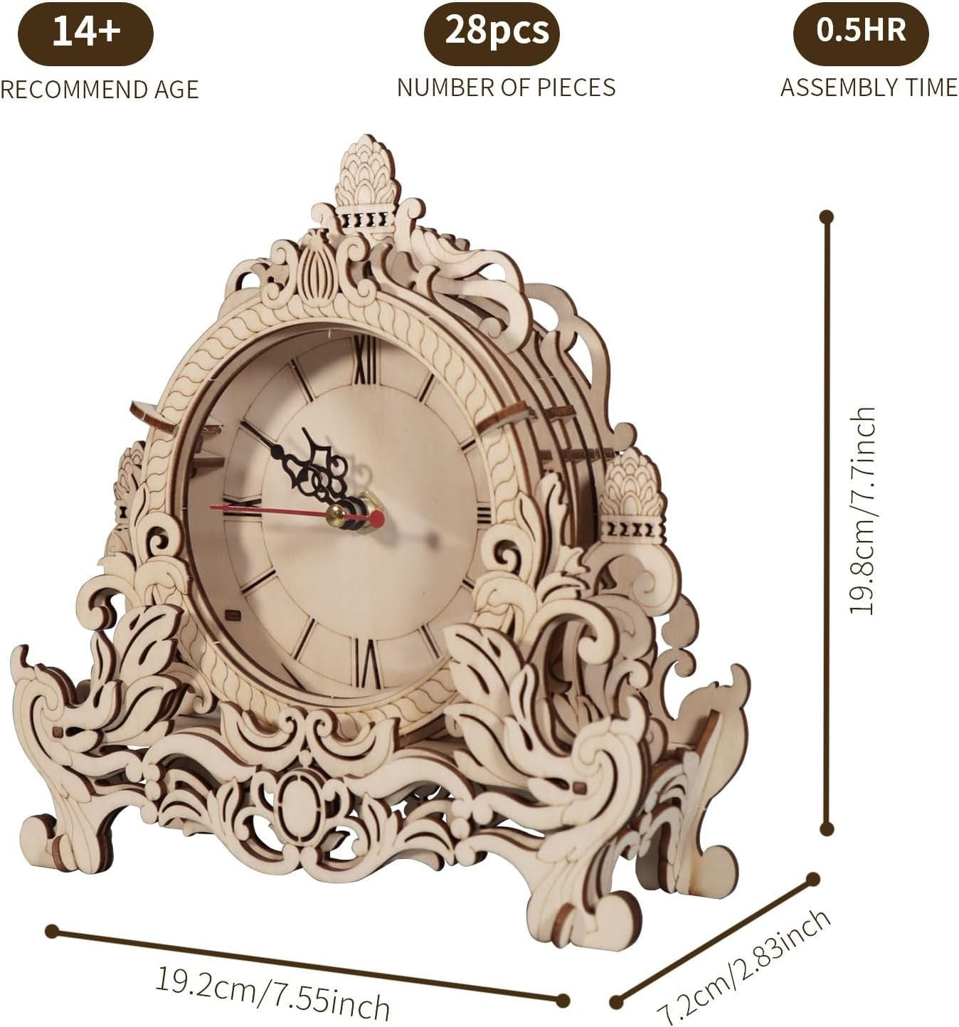3D Wooden Puzzle Clock Kit DIY Desktop Decor Silent Movement Gift