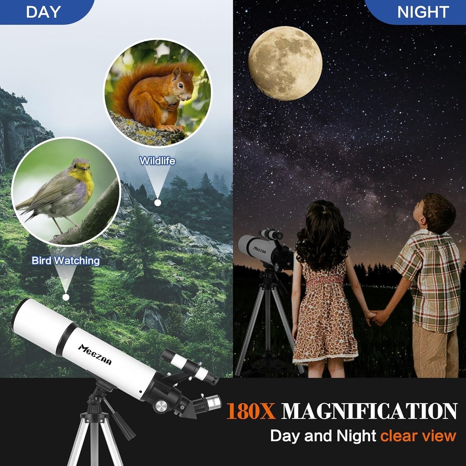80mm 600mm Refractor Telescope with Tripod & Phone Adapter White