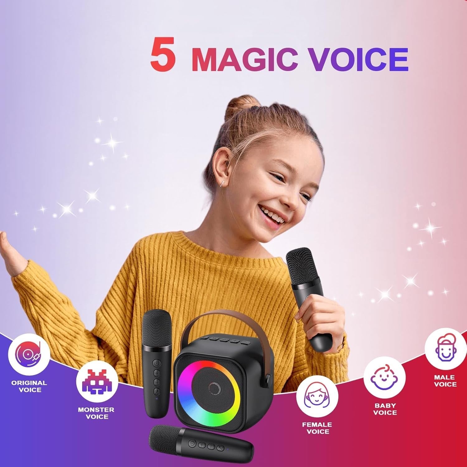 Kids Bluetooth Karaoke Speaker with 2 Wireless Mics & Voice Effects