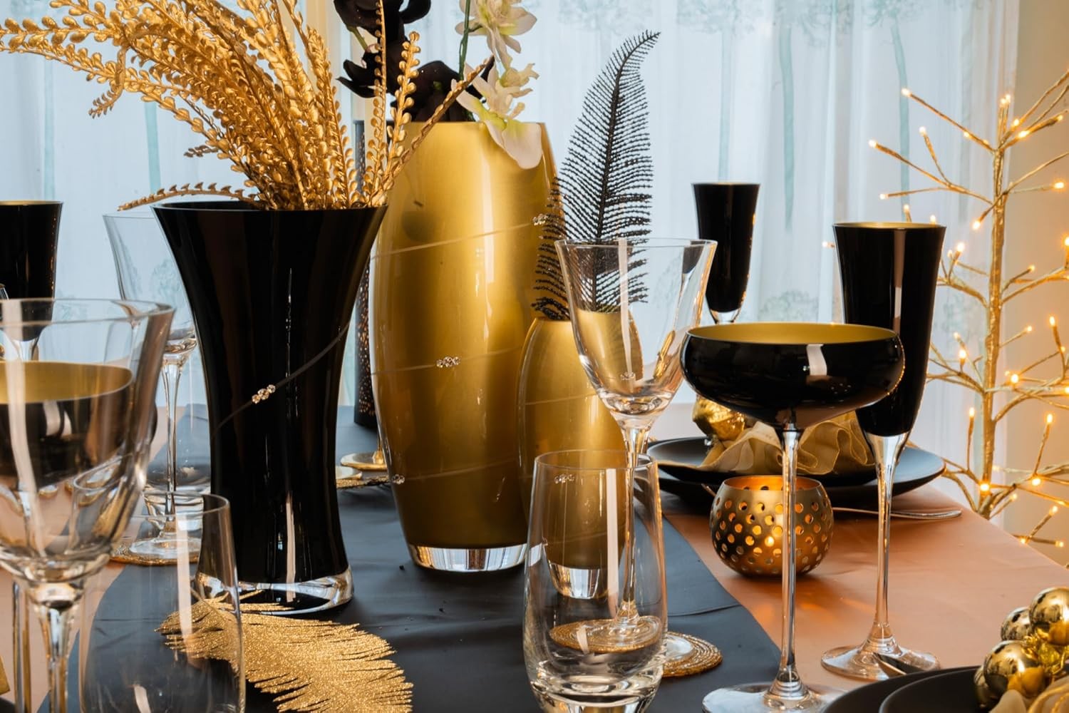 Black Crystal Glass Vase 25cm Luxury Modern Table Centerpiece Decor