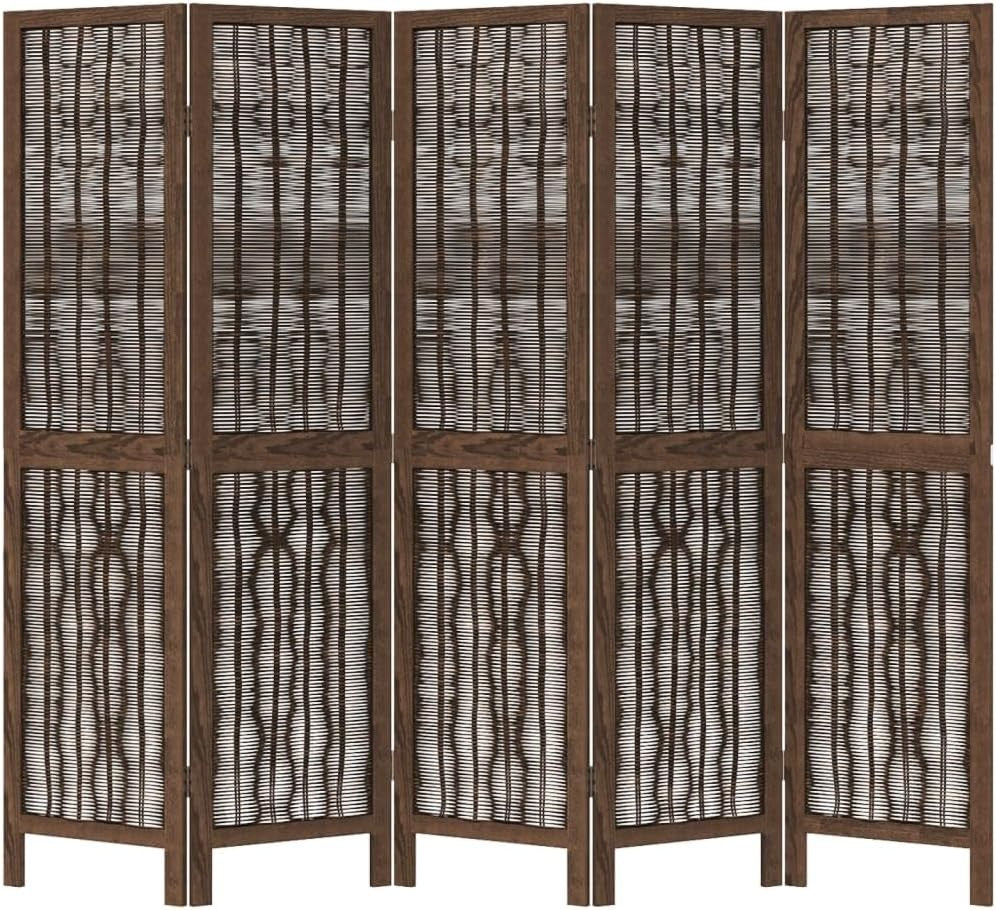 5 Panel Dark Brown Wooden Room Divider 180x150cm Folding Privacy Screen Home
