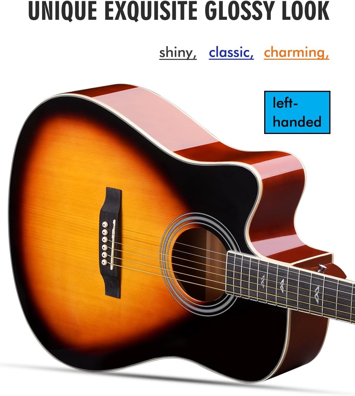 Left Handed 41in Electro Acoustic Guitar 4/4 Dreadnought EQ
