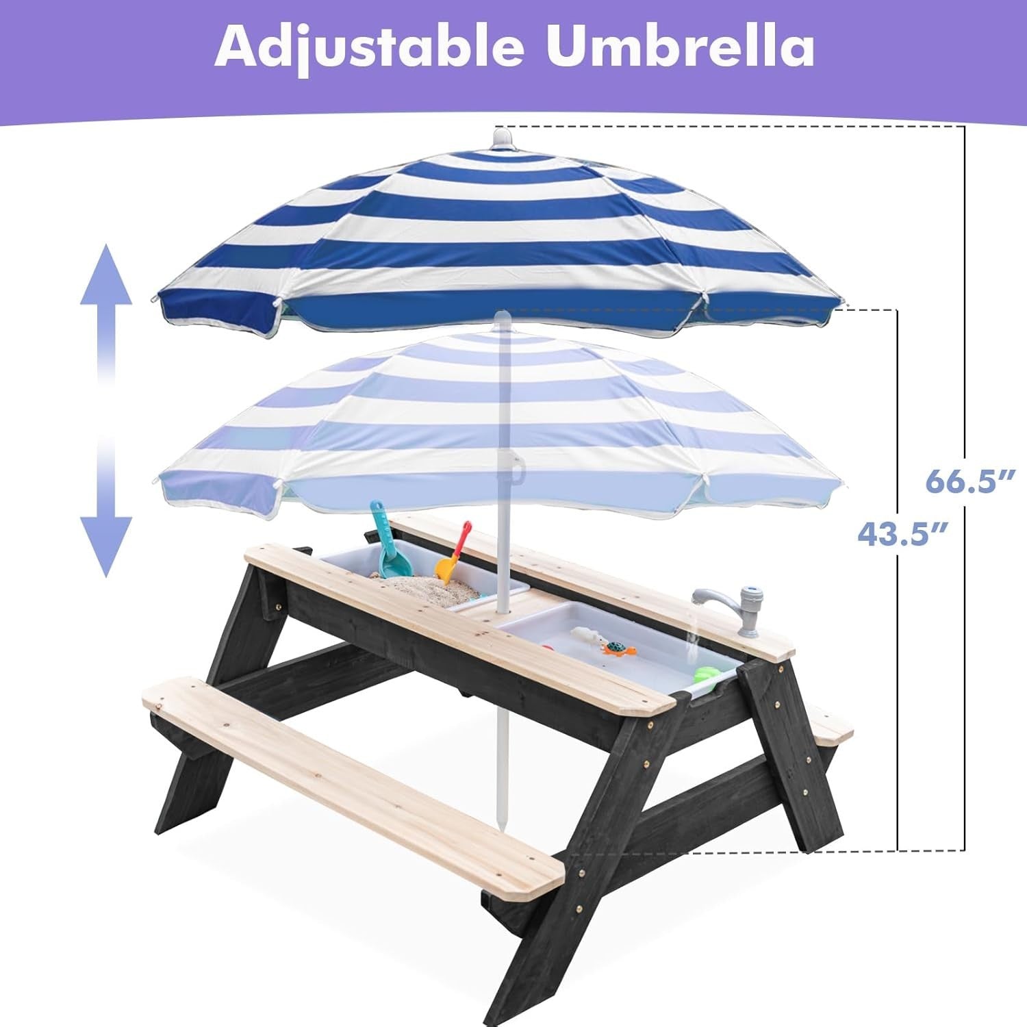 Kids 3in1 Sand & Water Activity Table Wooden Outdoor Picnic Table w/ Umbrella