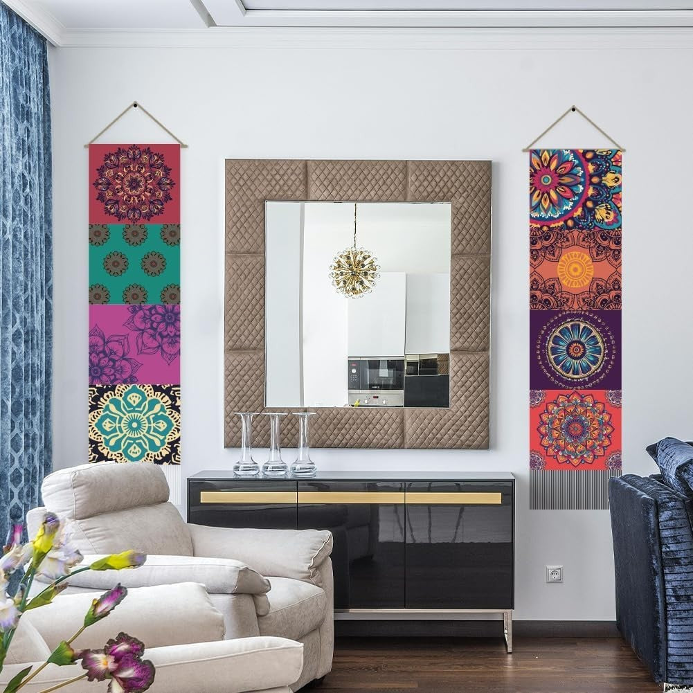 Boho Mandala Wall Hanging 2pcs 45.7x13in Vertical Tapestry Decor