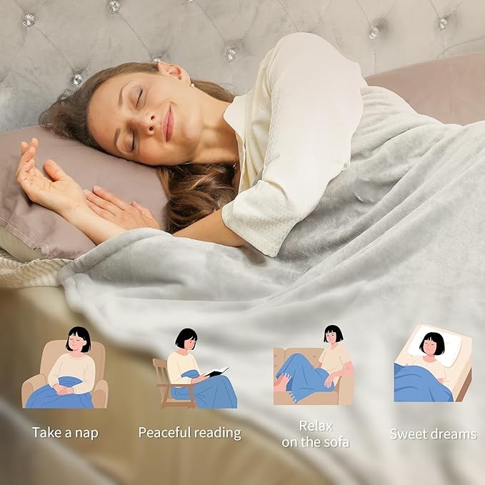 Electric Heated Throw Blanket 180x130cm 10 Heat Levels Timer Washable