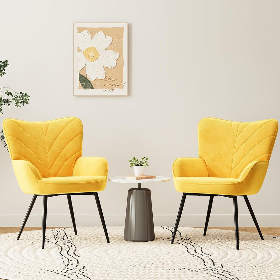Mustard Yellow Velvet Accent Chair Wide Seat Metal Legs