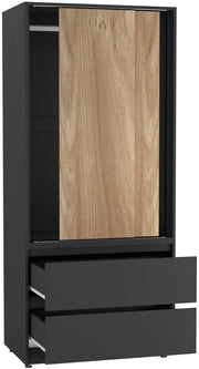 Modern 2-Door Sliding Wardrobe with Hanging Rail & 2 Drawers - Silent Doors