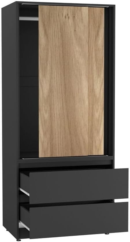 Modern 2-Door Sliding Wardrobe with Hanging Rail & 2 Drawers - Silent Doors
