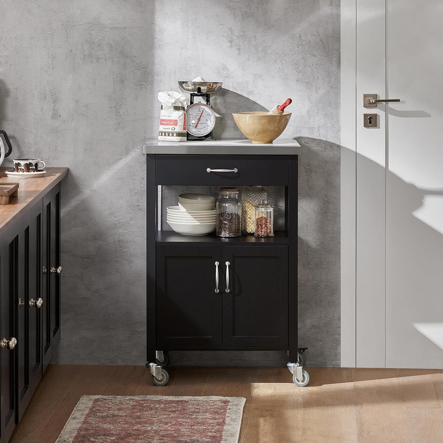 Kitchen Trolley Cart Stainless Steel Top Storage Cabinet